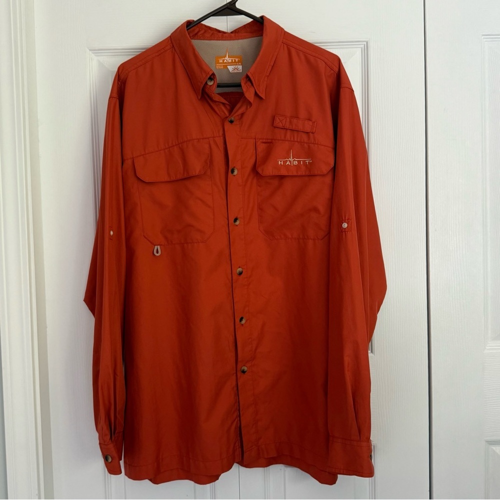 Habit Men's lightweight Orange Fishing long sleeve button Down‎ shirt size Large